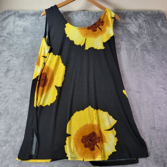 Jostar Womens Sleeveless Mini Dress Yellow Floral Black Elevated Basic USA Made - Picture 8 of 9